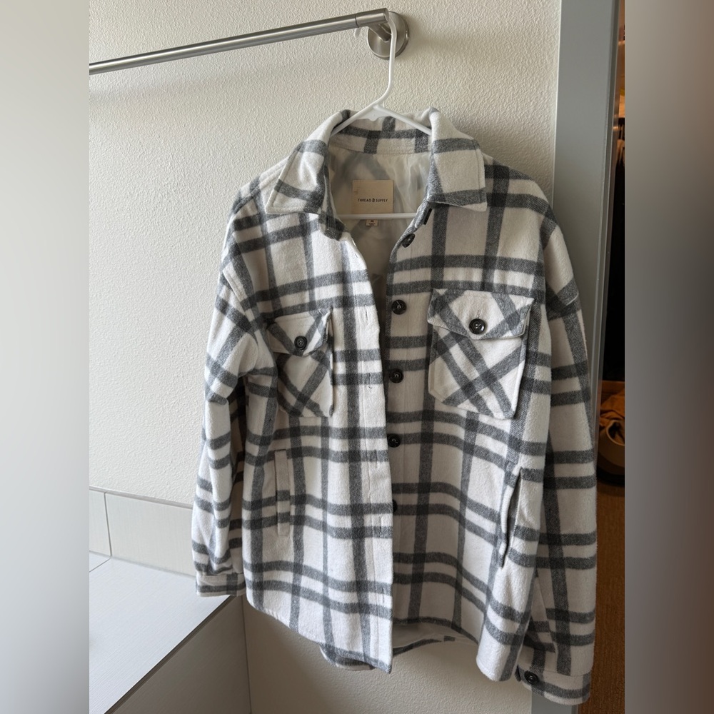 Thread & Supply Gray and White Plaid Jacket